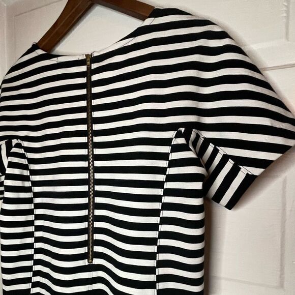 J. Crew Black & White Striped Short Sleeve Dress w/ Exposed Zipper - Picture 8 of 12